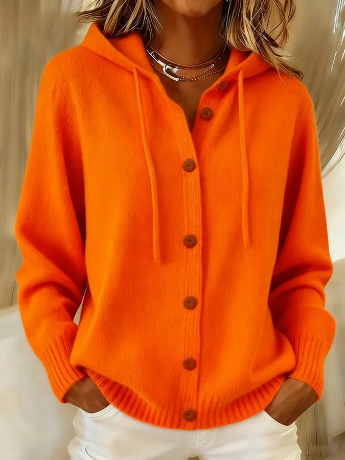 Relaxed Hooded Knit Cardigan with Drawstring Hood