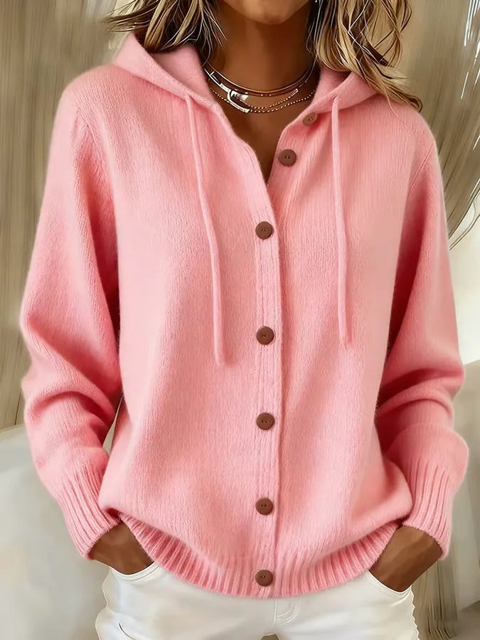 Relaxed Hooded Knit Cardigan with Drawstring Hood