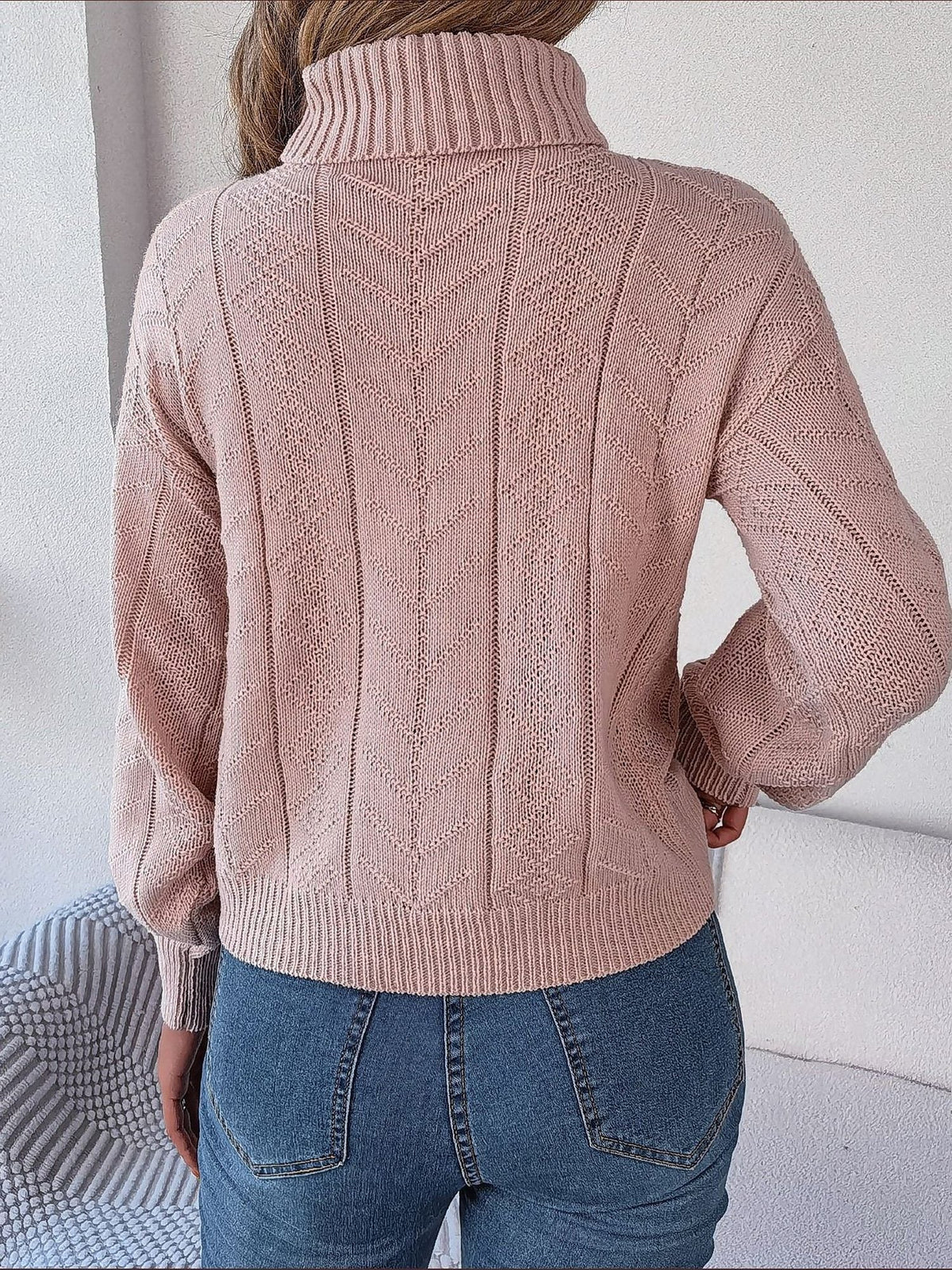 Rich Cable Knit Turtleneck Sweater in Burgundy
