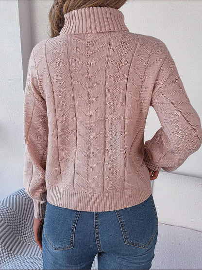 Rich Cable Knit Turtleneck Sweater in Burgundy