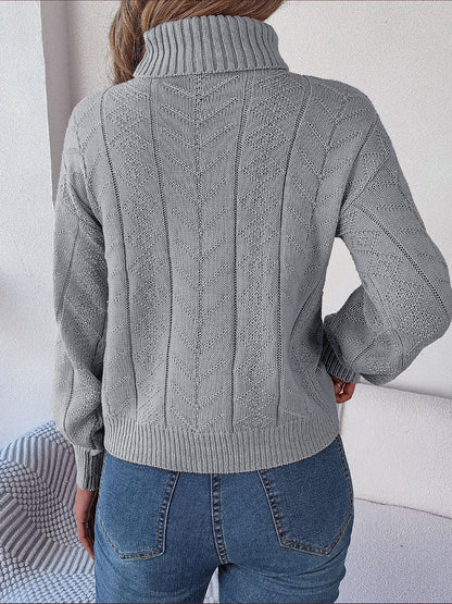 Rich Cable Knit Turtleneck Sweater in Burgundy