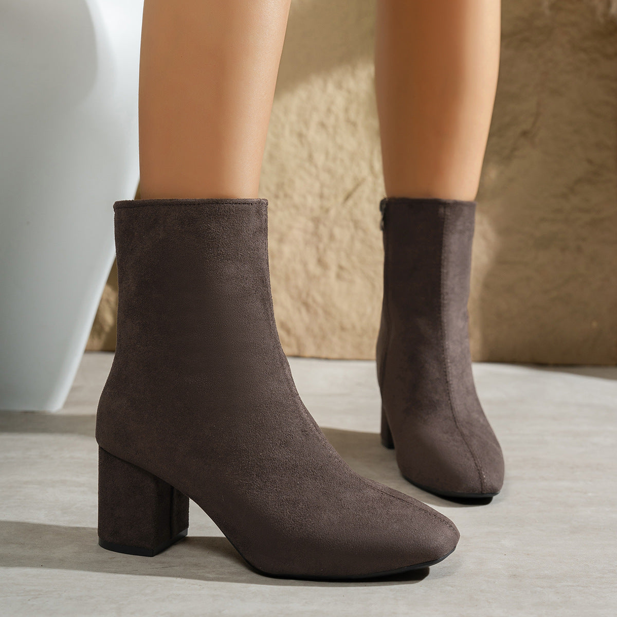 Sleek Suede Heeled Ankle Boots with Pointed Toe