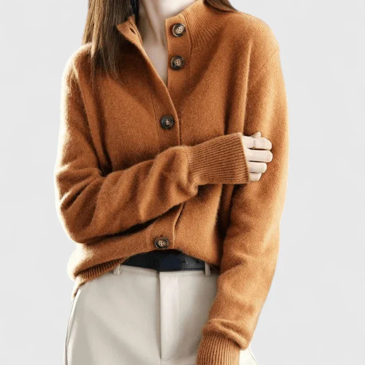 Soft Cardigan with Wide Collar and Ribbed Cuffs