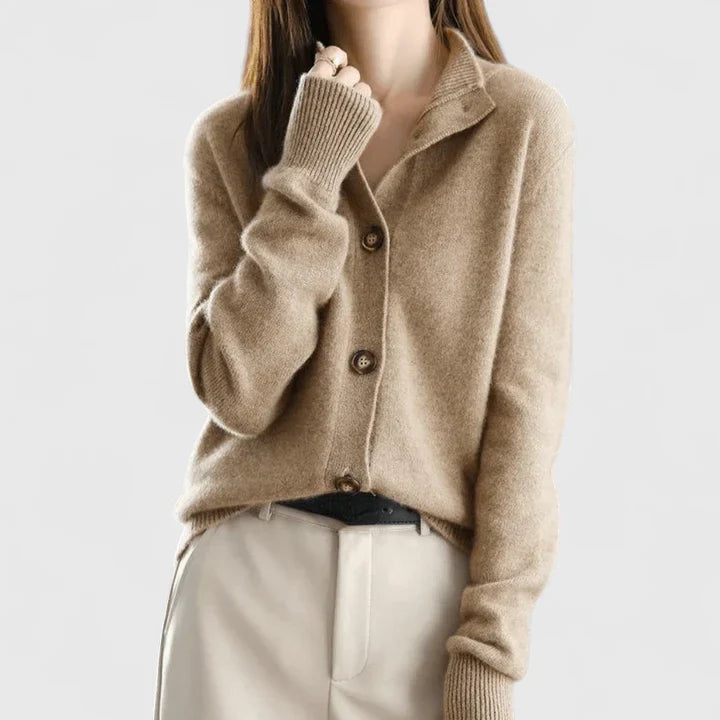 Soft Cardigan with Wide Collar and Ribbed Cuffs
