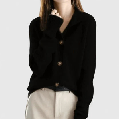 Soft Cardigan with Wide Collar and Ribbed Cuffs