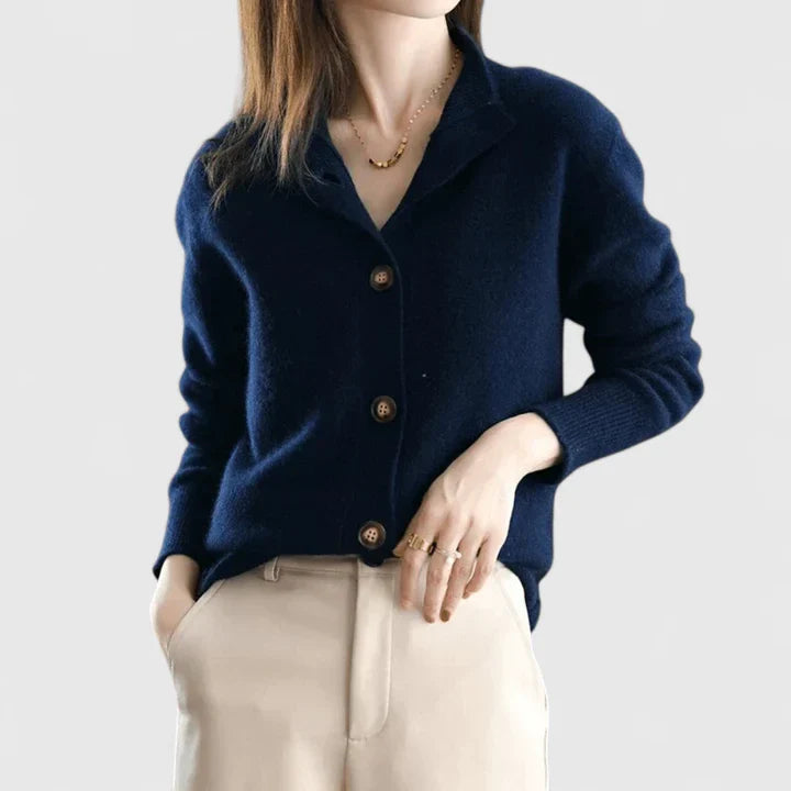 Soft Cardigan with Wide Collar and Ribbed Cuffs