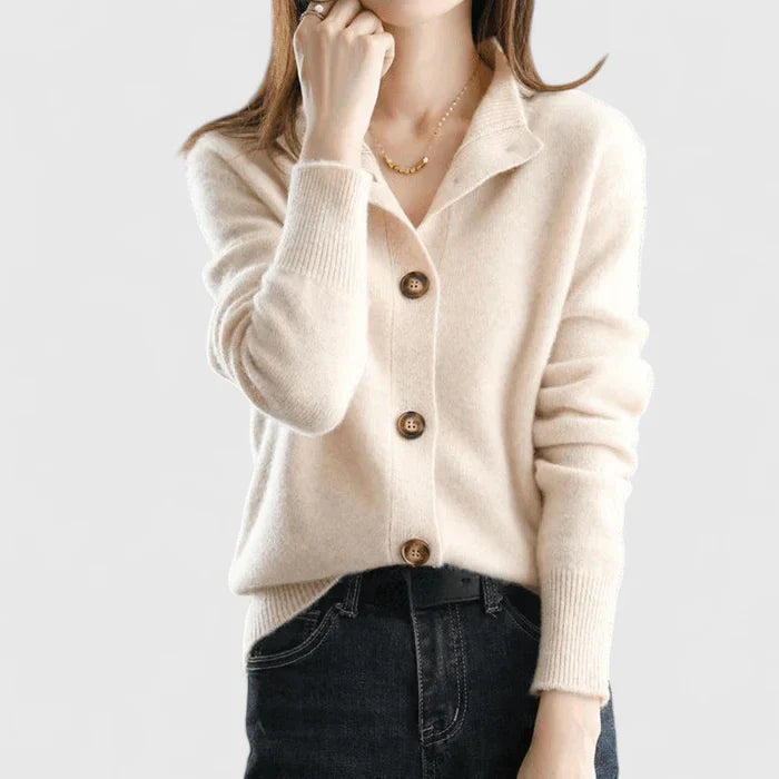 Soft Cardigan with Wide Collar and Ribbed Cuffs