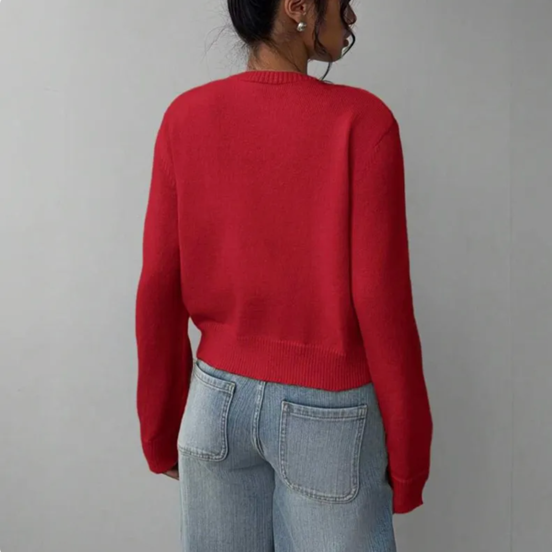 Soft Cropped Knit Cardigan with Round Neck and Ribbed Hem