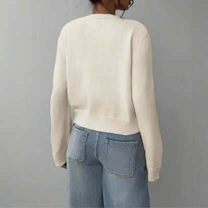 Soft Cropped Knit Cardigan with Round Neck and Ribbed Hem