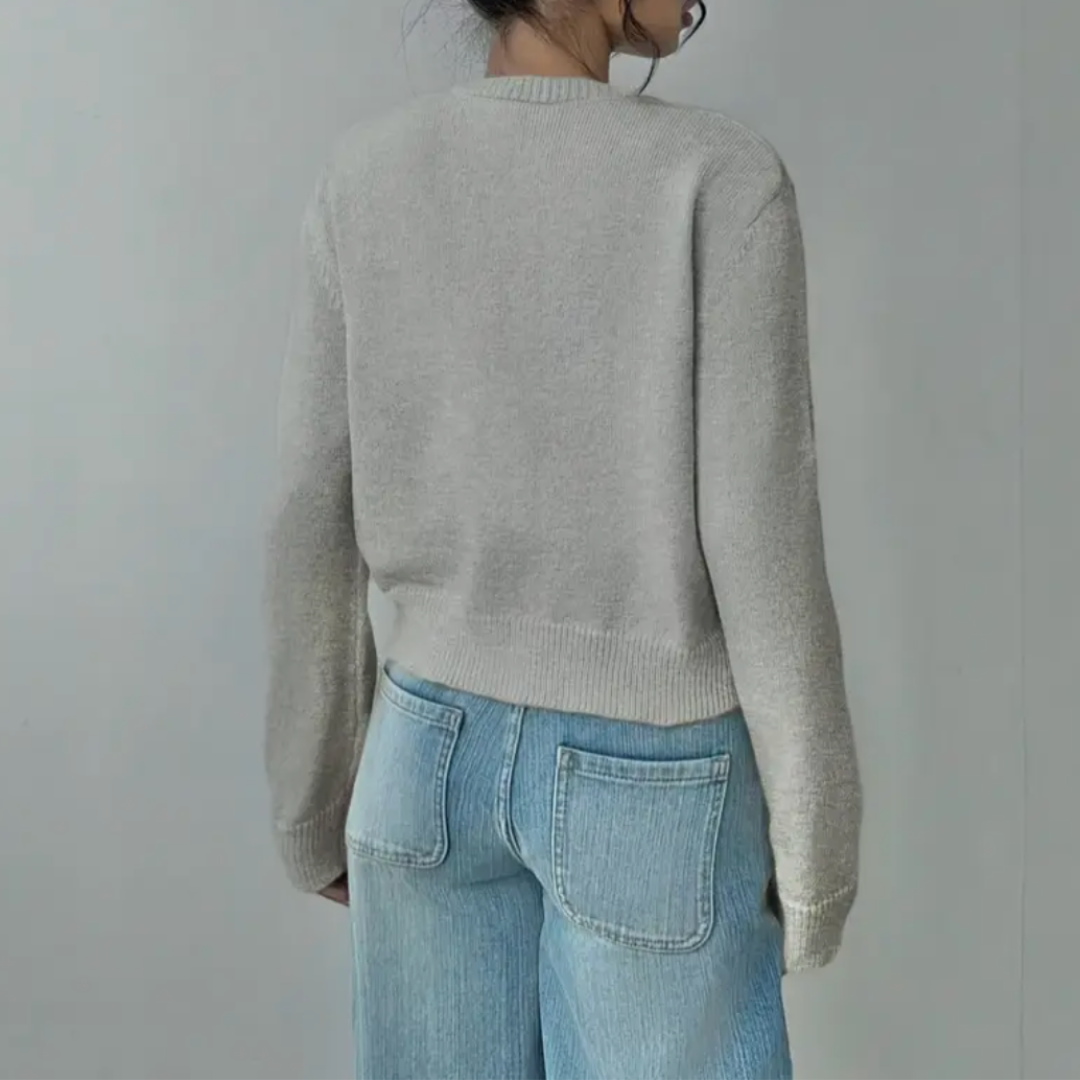 Soft Cropped Knit Cardigan with Round Neck and Ribbed Hem