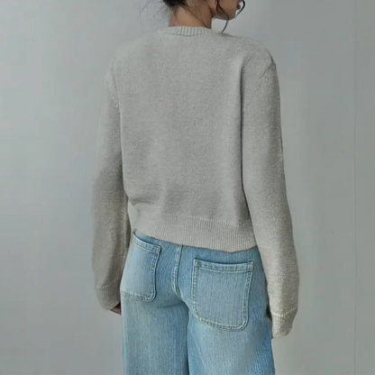 Soft Cropped Knit Cardigan with Round Neck and Ribbed Hem