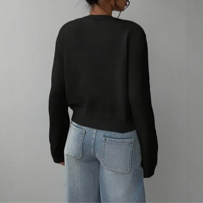 Soft Cropped Knit Cardigan with Round Neck and Ribbed Hem