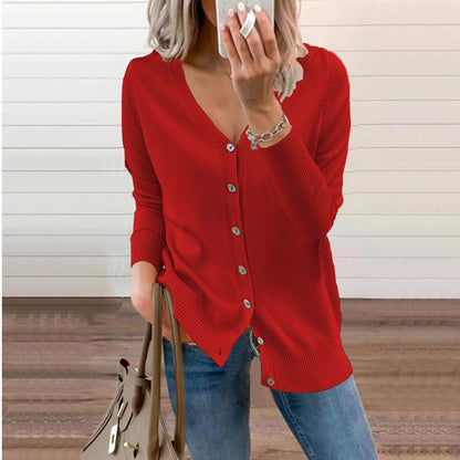 Soft Knit Cardigan with V-Neckline and Ribbed Cuffs