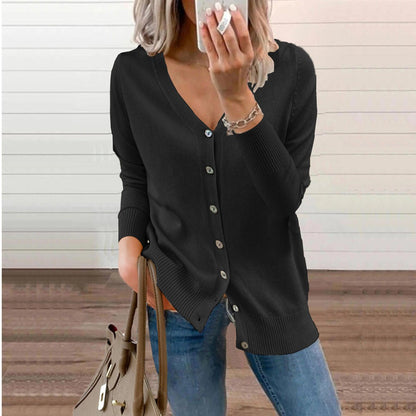 Soft Knit Cardigan with V-Neckline and Ribbed Cuffs