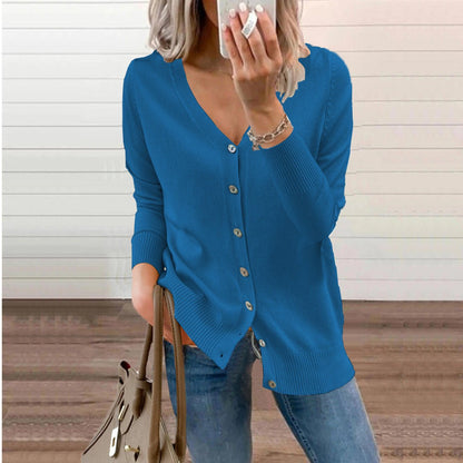 Soft Knit Cardigan with V-Neckline and Ribbed Cuffs