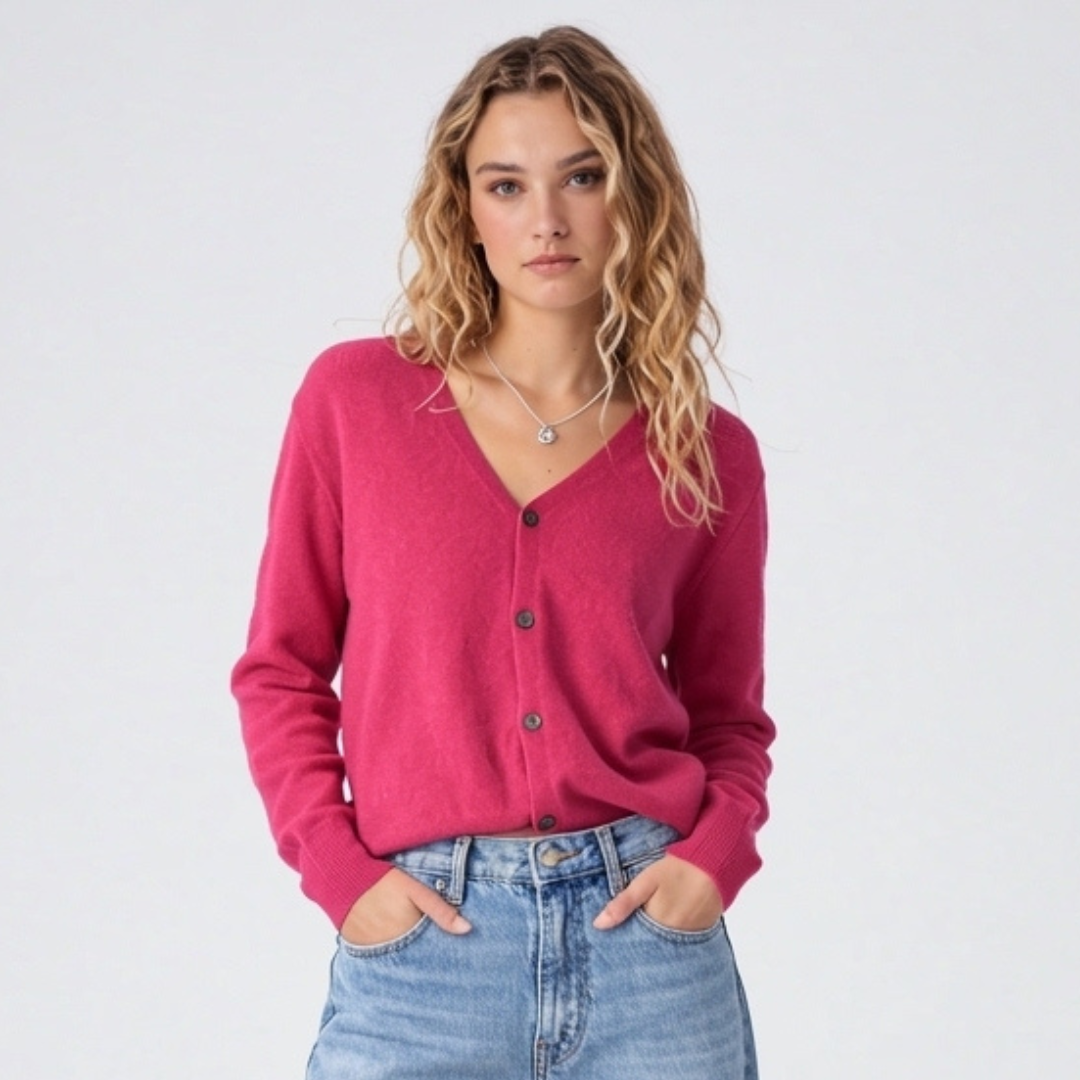 Soft Cardigan with V-Neckline and Button Front