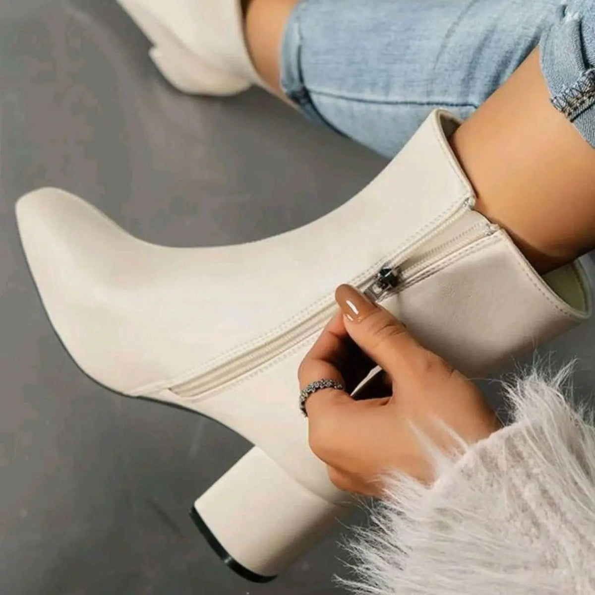 Statement Leather Heeled Ankle Boots with Block Heel and Pointed Toe
