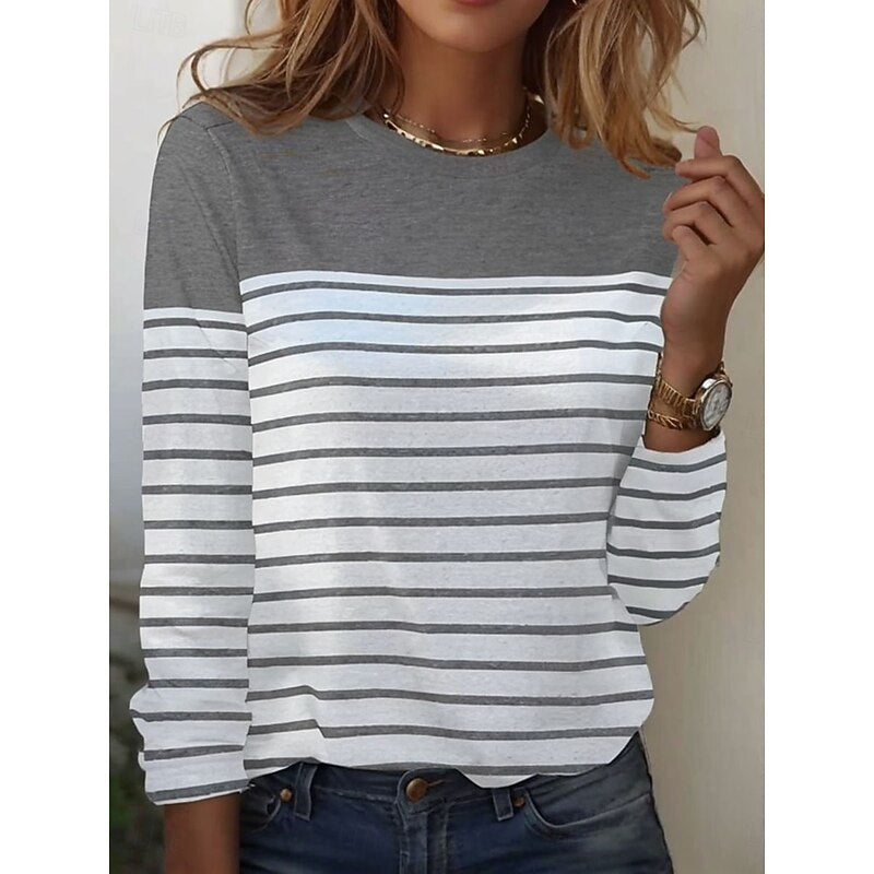 Striped Long Sleeve Top with Colour Block Shoulders