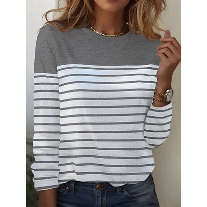 Striped Long Sleeve Top with Colour Block Shoulders