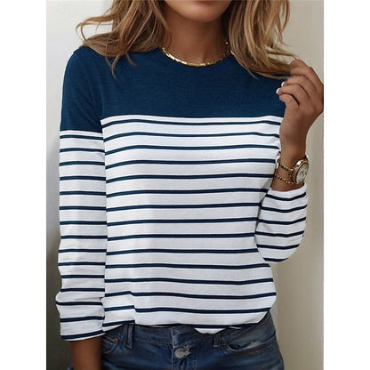 Striped Long Sleeve Top with Colour Block Shoulders