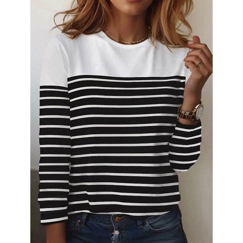 Striped Long Sleeve Top with Colour Block Shoulders