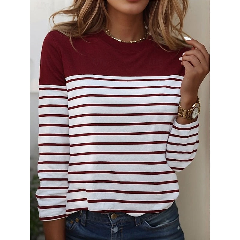 Striped Long Sleeve Top with Colour Block Shoulders