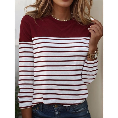 Striped Long Sleeve Top with Colour Block Shoulders