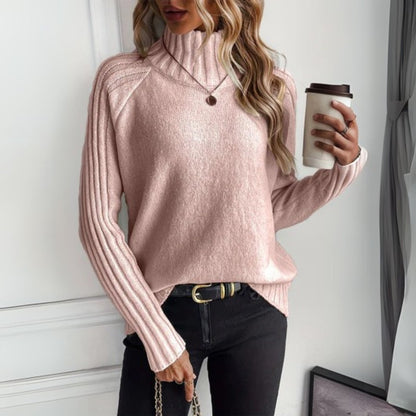 Turtleneck Sweater with Ribbed Raglan Sleeves
