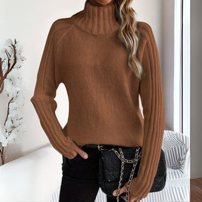 Turtleneck Sweater with Ribbed Raglan Sleeves