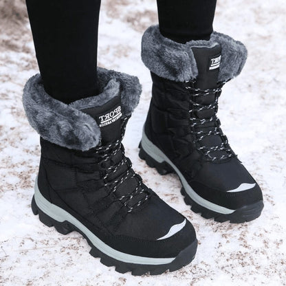 Warm Lace-Up Snow Boots with Fluffy Collar and Chunky Sole