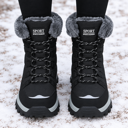 Warm Lace-Up Snow Boots with Fluffy Collar and Chunky Sole