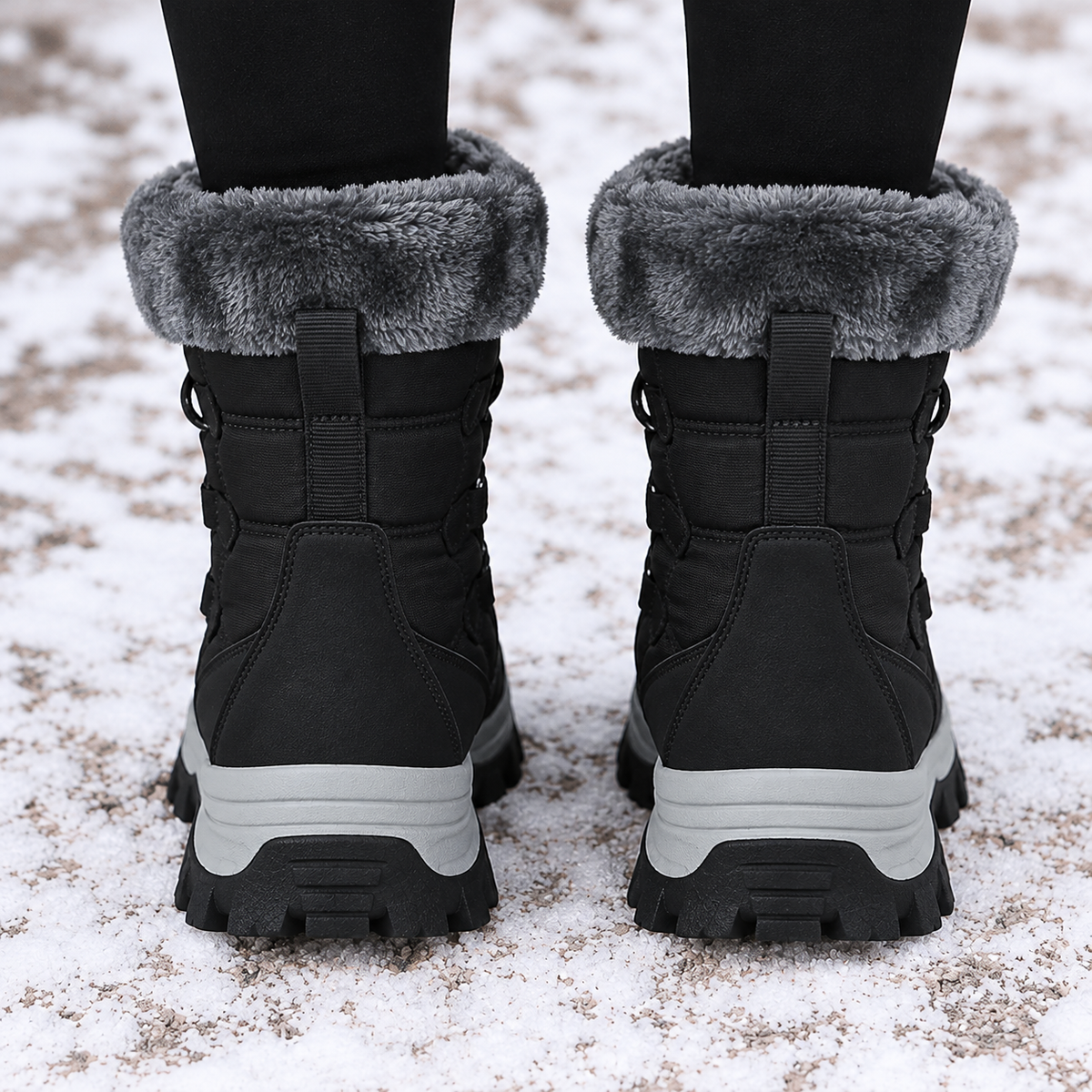 Warm Lace-Up Snow Boots with Fluffy Collar and Chunky Sole
