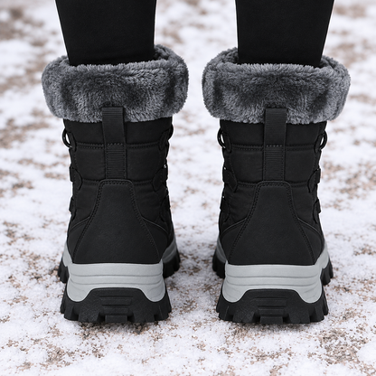 Warm Lace-Up Snow Boots with Fluffy Collar and Chunky Sole