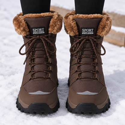 Warm Lace-Up Snow Boots with Fluffy Collar and Chunky Sole