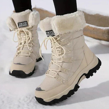 Warm Lace-Up Snow Boots with Fluffy Collar and Chunky Sole
