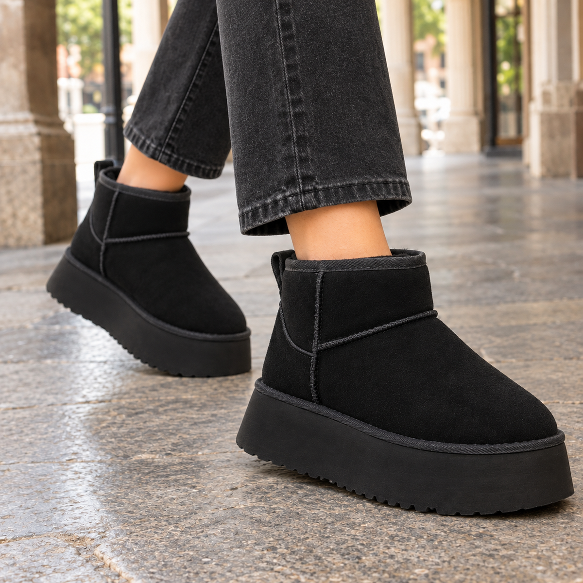 Warm Suede Platform Ankle Boots with Fleece Lining