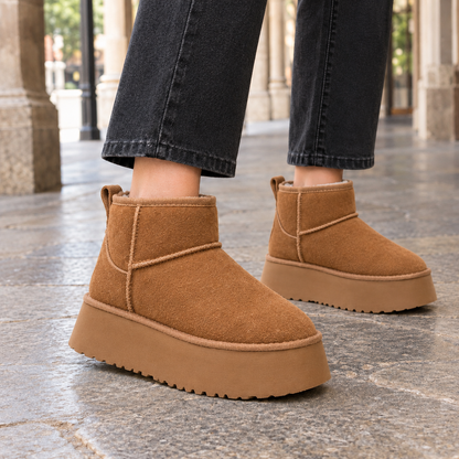 Warm Suede Platform Ankle Boots with Fleece Lining