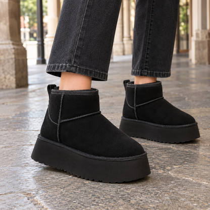 Warm Suede Platform Ankle Boots with Fleece Lining