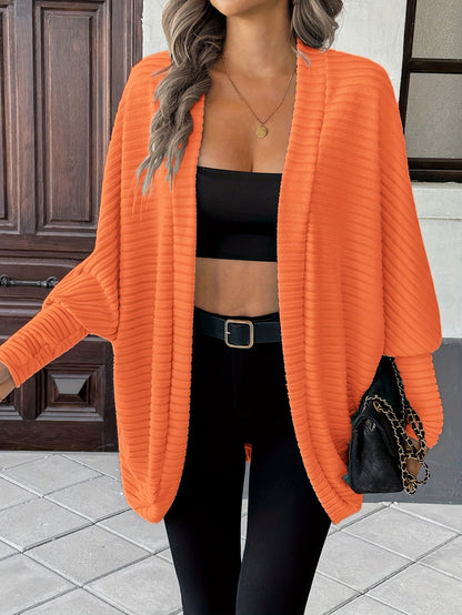 Oversized Open Front Cardigan with Wide Sleeves and Ribbed Texture