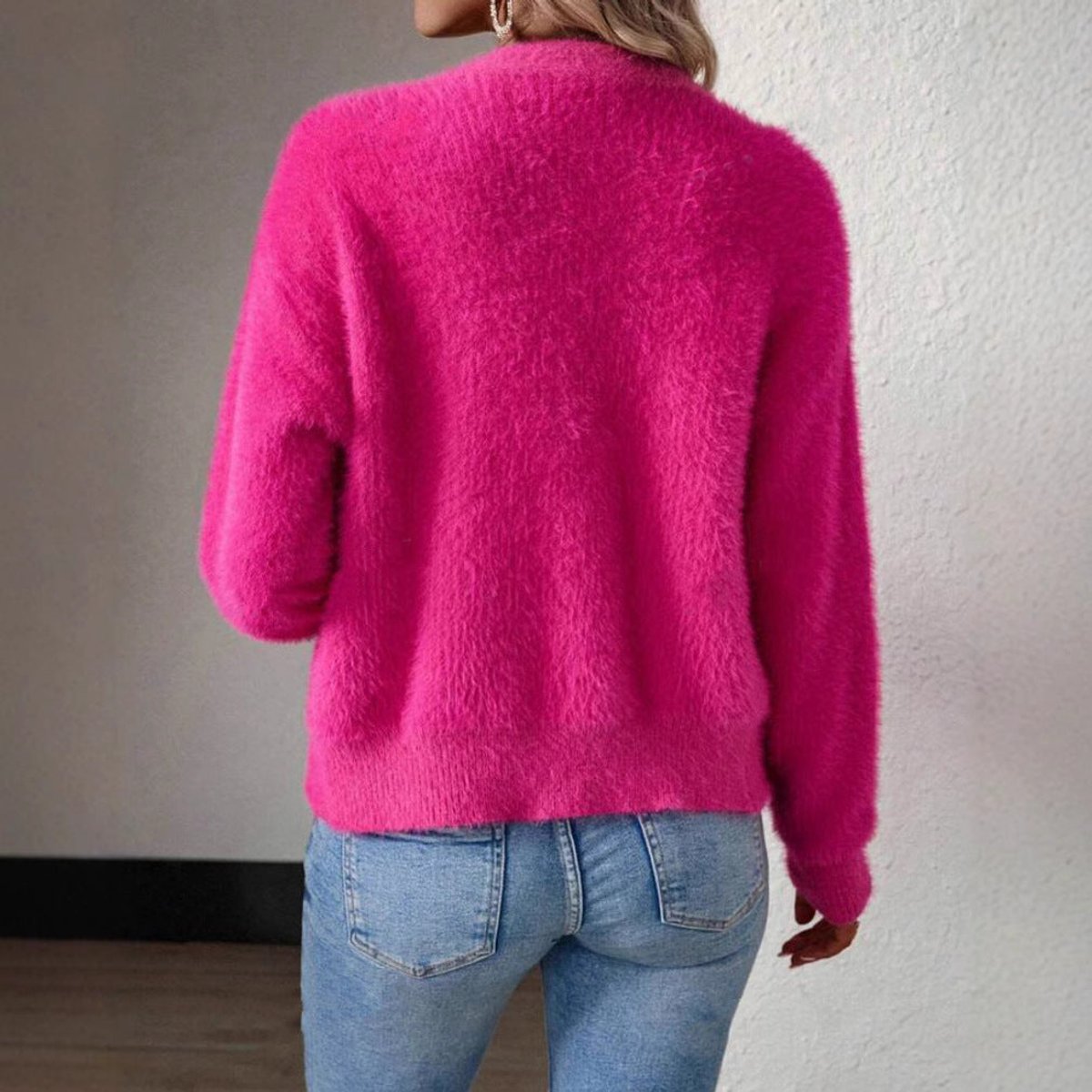 Soft Fluffy Knit Cardigan with V-Neckline