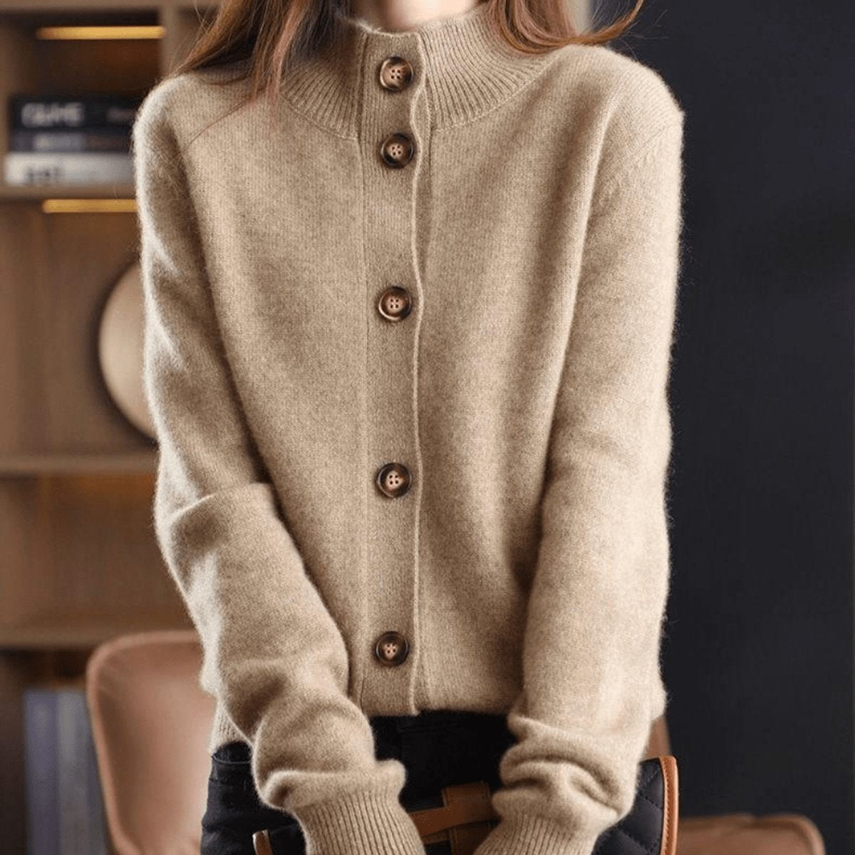 Soft Cashmere-Feel Knit Cardigan with Ribbed Cuffs
