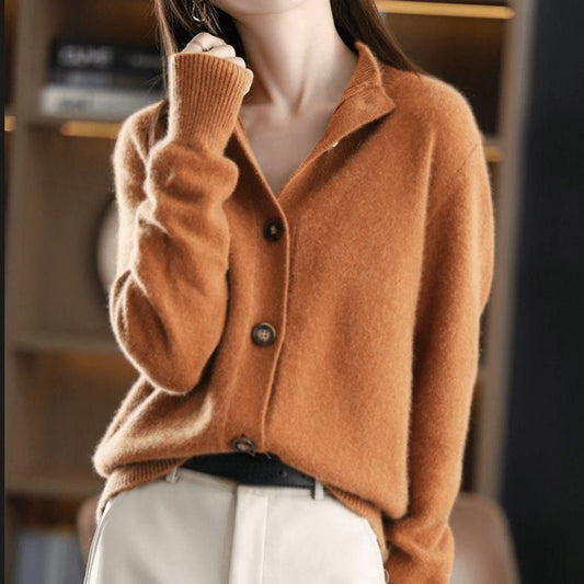 Soft Cashmere-Feel Knit Cardigan with Ribbed Cuffs