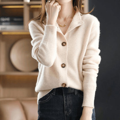 Soft Cashmere-Feel Knit Cardigan with Ribbed Cuffs