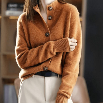 Soft Cashmere-Feel Knit Cardigan with Ribbed Cuffs
