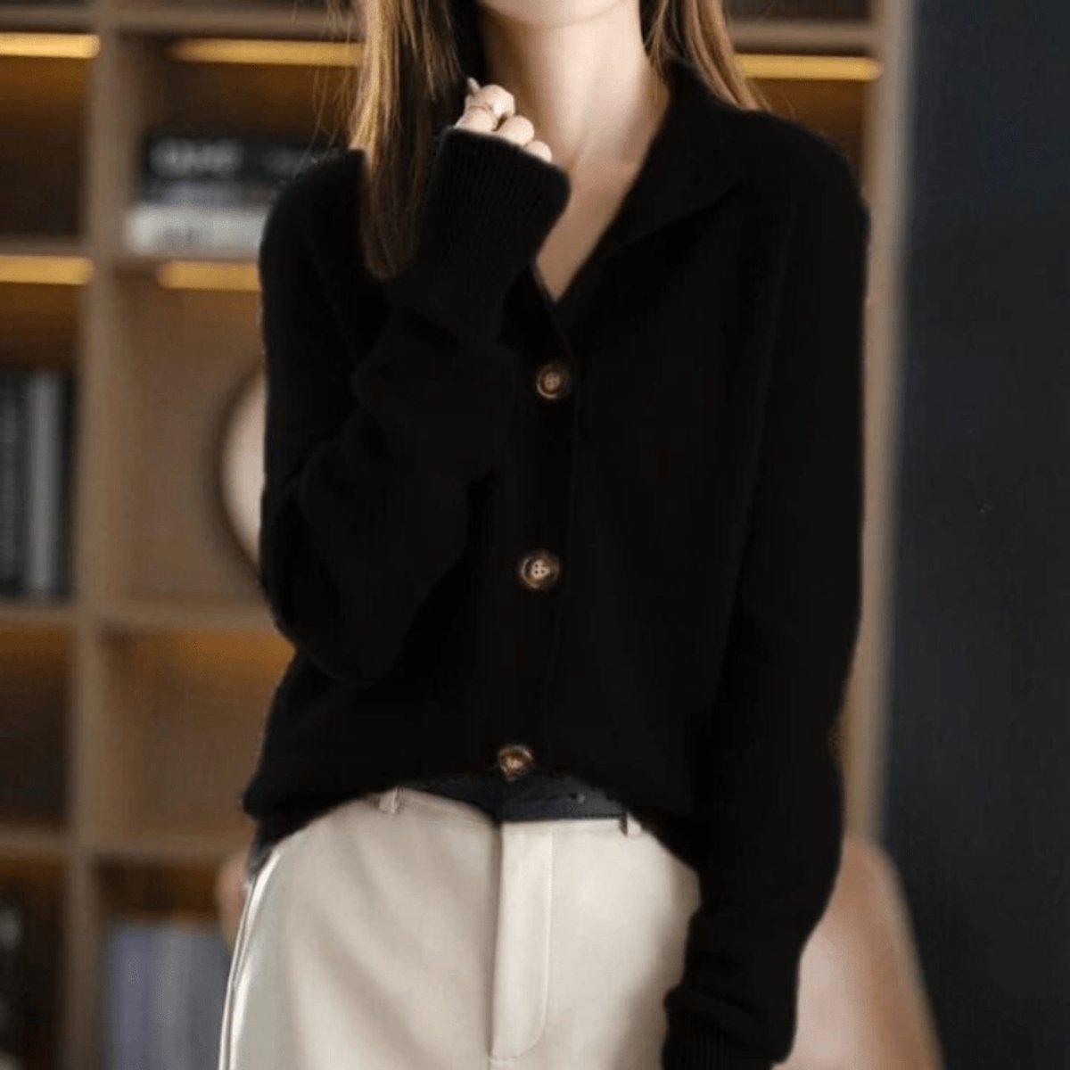 Soft Cashmere-Feel Knit Cardigan with Ribbed Cuffs