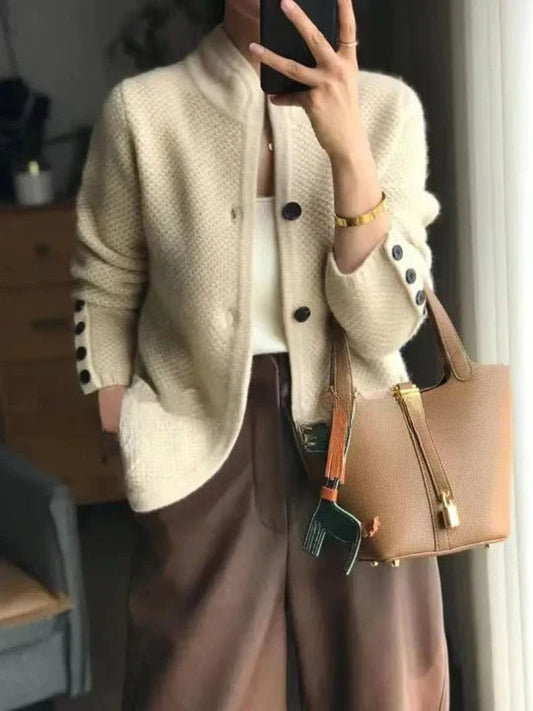 Soft Cashmere-Feel Cardigan with Textured Knit and Front Pockets