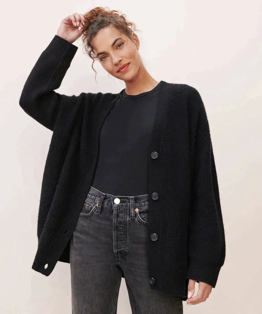 Oversized Cashmere Cardigan with V-Neckline