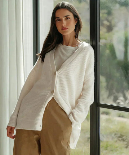 Oversized Cashmere Cardigan with V-Neckline