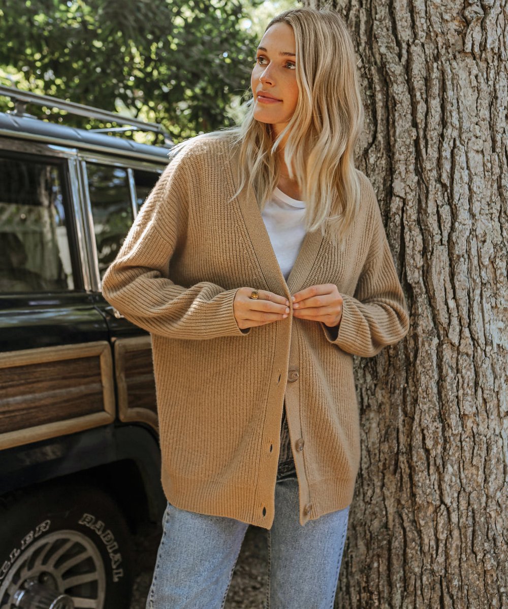 Oversized Cashmere Cardigan with V-Neckline