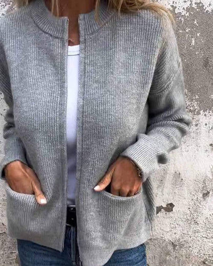 Cosy Zip-Up Knit Cardigan with Front Pockets